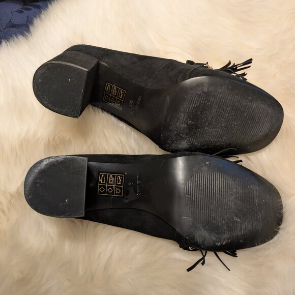 Nine West Leather Suede Fringe Block Heel Shoe - Picture 3 of 5